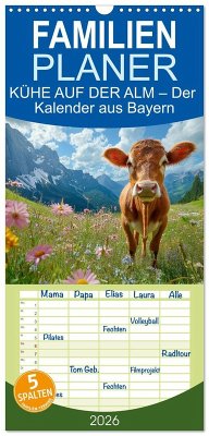 Familienplaner 2026 - KÜHE AUF DER ALM - Der Kalender aus Bayern mit 5 Spalten (Wandkalender, 21 x 45 cm) CALVENDO