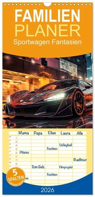 Familienplaner 2026 - Sportwagen Fantasien mit 5 Spalten (Wandkalender, 21 x 45 cm) CALVENDO