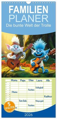 Familienplaner 2026 - Die bunte Welt der Trolle mit 5 Spalten (Wandkalender, 21 x 45 cm) CALVENDO
