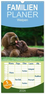 Cover Familienplaner 2026 - Welpen 2026 mit 5 Spalten (Wandkalender, 21 x 45 cm) CALVENDO