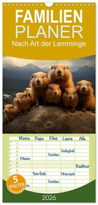 Familienplaner 2026 - Nach Art der Lemminge mit 5 Spalten (Wandkalender, 21 x 45 cm) CALVENDO