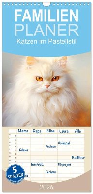 Familienplaner 2026 - Katzen im Pastellstil mit 5 Spalten (Wandkalender, 21 x 45 cm) CALVENDO