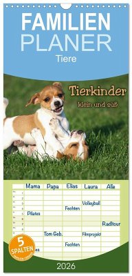 Familienplaner 2026 - Tierkinder klein und süß mit 5 Spalten (Wandkalender, 21 x 45 cm) CALVENDO