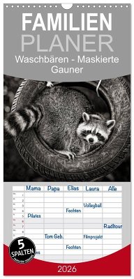 Cover Familienplaner 2026 - Waschbären - Maskierte Gauner mit 5 Spalten (Wandkalender, 21 x 45 cm) CALVENDO