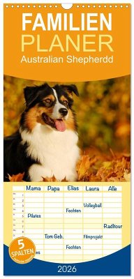 Familienplaner 2026 - Bekannt wie ein bunter Hund. Australian Shepherd mit 5 Spalten (Wandkalender, 21 x 45 cm) CALVENDO