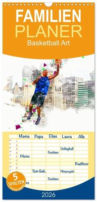 Familienplaner 2026 - Basketball Art mit 5 Spalten (Wandkalender, 21 x 45 cm) CALVENDO