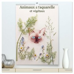 Animaux à l'aquarelle et végétaux (Calendrier mural 2026 DIN A2 horizontal) calendrier de bureau