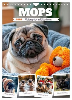 Cover MOPS Pfotenglück in Faltenform (Wandkalender 2026 DIN A4 hoch), CALVENDO Monatskalender