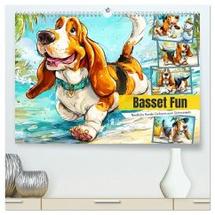 Basset Fun. Niedliche Hunde Cartoons zum Schmunzeln (hochwertiger Premium Wandkalender 2026 DIN A2 quer), Kunstdruck in Hochglanz