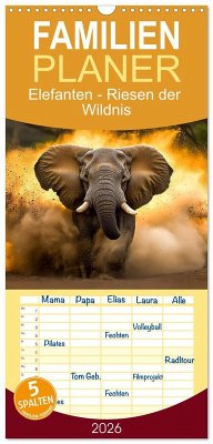 Cover Familienplaner 2026 - Elefanten - Riesen der Wildnis mit 5 Spalten (Wandkalender, 21 x 45 cm) CALVENDO