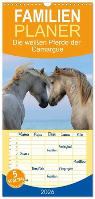 Familienplaner 2026 - Die weißen Pferde der Camargue mit 5 Spalten (Wandkalender, 21 x 45 cm) CALVENDO