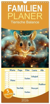 Familienplaner 2026 - Tierische Balance mit 5 Spalten (Wandkalender, 21 x 45 cm) CALVENDO