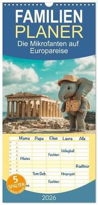 Familienplaner 2026 - Die Mikrofanten auf Europareise mit 5 Spalten (Wandkalender, 21 x 45 cm) CALVENDO