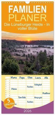 Familienplaner 2026 - Die Lüneburger Heide - In voller Blüte mit 5 Spalten (Wandkalender, 21 x 45 cm) CALVENDO - Calvendo;AkremaFotoArt