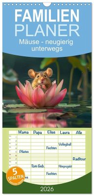 Familienplaner 2026 - Mäuse - neugierig unterwegs mit 5 Spalten (Wandkalender, 21 x 45 cm) CALVENDO