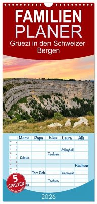 Cover Familienplaner 2026 - Grüezi in den Schweizer Bergen mit 5 Spalten (Wandkalender, 21 x 45 cm) CALVENDO