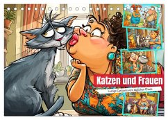 Katzen und Frauen. Lustige Cartoons vom täglichen Chaos (Tischkalender 2026 DIN A5 quer), CALVENDO Monatskalender