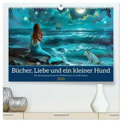 Cover Bücher, Liebe und ein kleiner Hund (hochwertiger Premium Wandkalender 2026 DIN A2 quer), Kunstdruck in Hochglanz