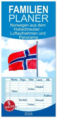 Familienplaner 2026 - Norwegen aus dem Hubschrauber - Luftaufnahmen und Panorama mit 5 Spalten (Wandkalender, 21 x 45 cm) CALVENDO
