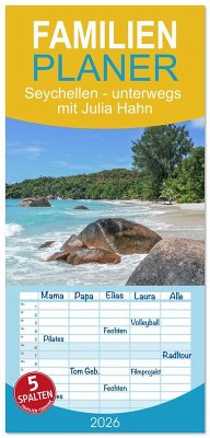 Cover Familienplaner 2026 - Seychellen - unterwegs mit Julia Hahn mit 5 Spalten (Wandkalender, 21 x 45 cm) CALVENDO