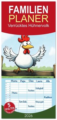 Cover Familienplaner 2026 - Verrücktes Hühnervolk mit 5 Spalten (Wandkalender, 21 x 45 cm) CALVENDO