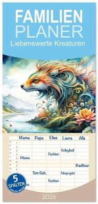 Familienplaner 2026 - Liebenswerte Kreaturen mit 5 Spalten (Wandkalender, 21 x 45 cm) CALVENDO