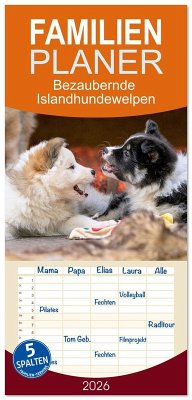Cover Familienplaner 2026 - Bezaubernde Islandhundewelpen mit 5 Spalten (Wandkalender, 21 x 45 cm) CALVENDO