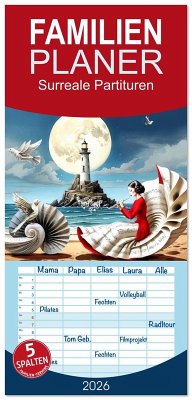 Familienplaner 2026 - Surreale Partituren mit 5 Spalten (Wandkalender, 21 x 45 cm) CALVENDO