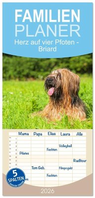 Familienplaner 2026 - Herz auf vier Pfoten - Briard mit 5 Spalten (Wandkalender, 21 x 45 cm) CALVENDO