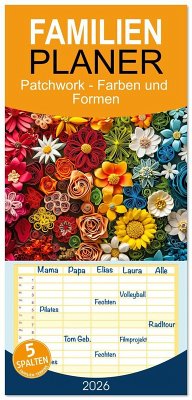 Cover Familienplaner 2026 - Patchwork - Farben und Formen mit 5 Spalten (Wandkalender, 21 x 45 cm) CALVENDO