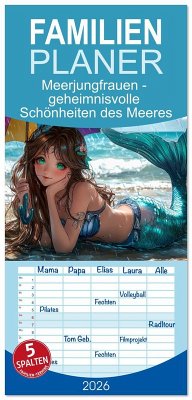 Cover Familienplaner 2026 - Meerjungfrauen - geheimnisvolle Schönheiten des Meeres mit 5 Spalten (Wandkalender, 21 x 45 cm) CALVENDO