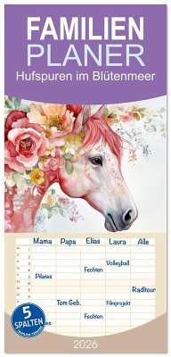 Familienplaner 2026 - Hufspuren im Blütenmeer mit 5 Spalten (Wandkalender, 21 x 45 cm) CALVENDO