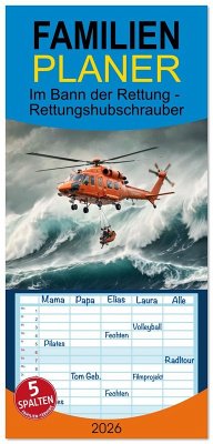 Cover Familienplaner 2026 - Im Bann der Rettung - Rettungshubschrauber mit 5 Spalten (Wandkalender, 21 x 45 cm) CALVENDO