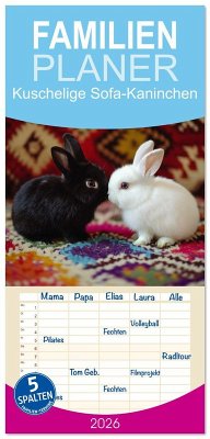 Familienplaner 2026 - Kuschelige Sofa-Kaninchen mit 5 Spalten (Wandkalender, 21 x 45 cm) CALVENDO