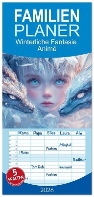 Familienplaner 2026 - Winterliche Fantasie Animé mit 5 Spalten (Wandkalender, 21 x 45 cm) CALVENDO
