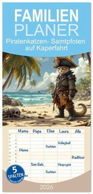 Cover Familienplaner 2026 - Piratenkatzen- Samtpfoten auf Kaperfahrt mit 5 Spalten (Wandkalender, 21 x 45 cm) CALVENDO