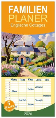 Cover Familienplaner 2026 - Englische Cottages mit 5 Spalten (Wandkalender, 21 x 45 cm) CALVENDO