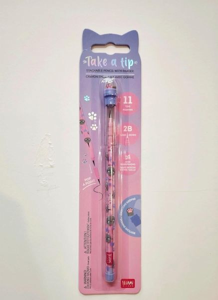 Legami Stapelbarer Bleistift mit Radiergummi - Take a Tip - Kitty