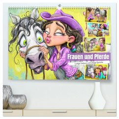 Frauen und Pferde. Lustige Cartoons und witzige Sprüche (hochwertiger Premium Wandkalender 2026 DIN A2 quer), Kunstdruck in Hochglanz