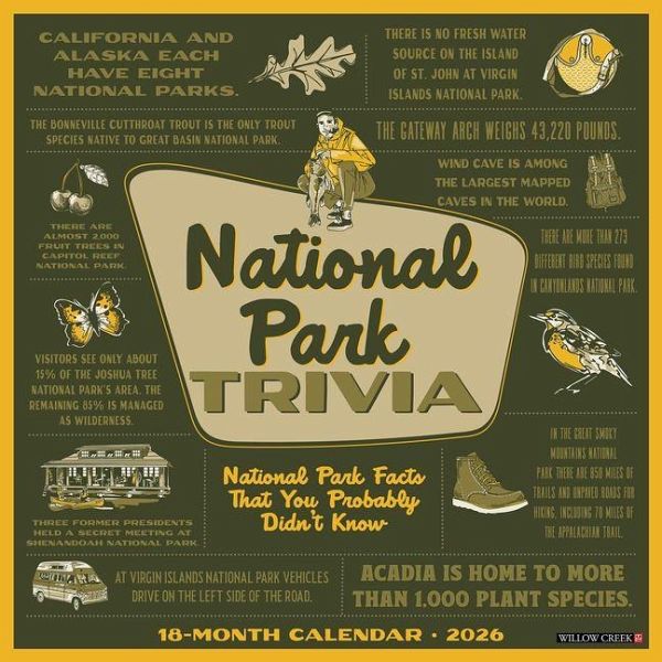 National Park Trivia 2026 12 X 12 Wall Calendar