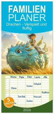 Familienplaner 2026 - Drachen - Verspielt und fluffig mit 5 Spalten (Wandkalender, 21 x 45 cm) CALVENDO
