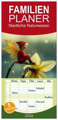 Familienplaner 2026 - Niedliche Naturwesen mit 5 Spalten (Wandkalender, 21 x 45 cm) CALVENDO