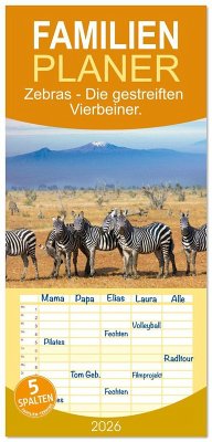 Familienplaner 2026 - Zebras - Die gestreiften Vierbeiner. mit 5 Spalten (Wandkalender, 21 x 45 cm) CALVENDO Cover Familienplaner 2026 - Zebras - Die gestreiften Vierbeiner. mit 5 Spalten (Wandkalender, 21 x 45 cm) CALVENDO