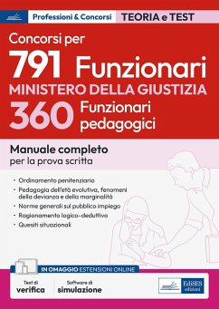 Cover Concorso 791 funzionari Ministero della Giustizia. 360 funzionari pedagogici. Manuale completo per la prova scritta