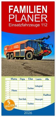 Cover Familienplaner 2026 - Einsatzfahrzeuge 112 mit 5 Spalten (Wandkalender, 21 x 45 cm) CALVENDO