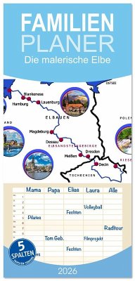 Cover Familienplaner 2026 - Die malerische Elbe mit 5 Spalten (Wandkalender, 21 x 45 cm) CALVENDO