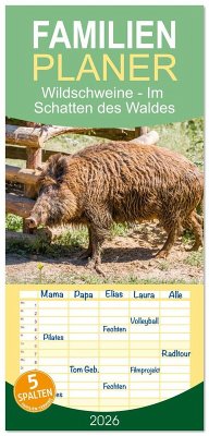 Cover Familienplaner 2026 - Wildschweine - Im Schatten des Waldes mit 5 Spalten (Wandkalender, 21 x 45 cm) CALVENDO