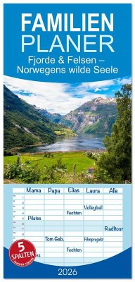 Familienplaner 2026 - Fjorde & Felsen - Norwegens wilde Seele mit 5 Spalten (Wandkalender, 21 x 45 cm) CALVENDO