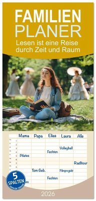 Cover Familienplaner 2026 - Lesen ist eine Reise durch Zeit und Raum mit 5 Spalten (Wandkalender, 21 x 45 cm) CALVENDO