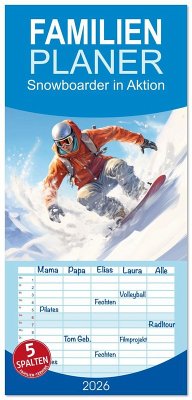 Familienplaner 2026 - Snowboarder in Aktion mit 5 Spalten (Wandkalender, 21 x 45 cm) CALVENDO